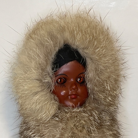 Native American Handmade Doll Real Fur Real Leather Seal Hide 12 Inch - Picture 11 of 13